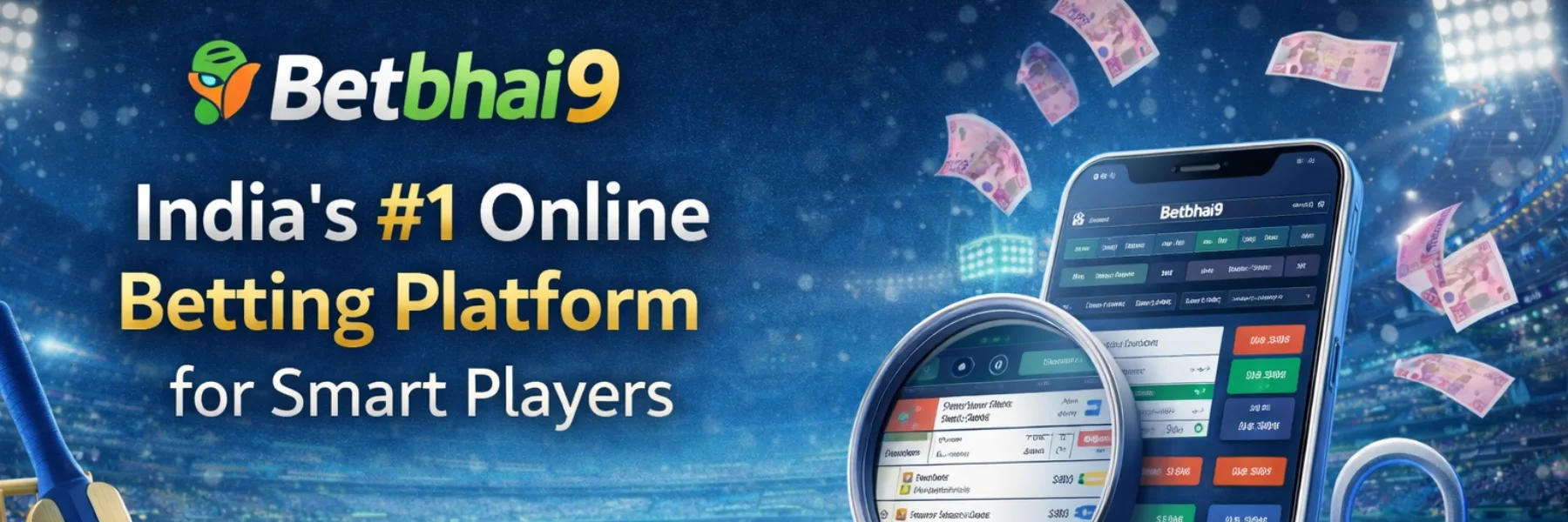 Betbhai9 cricket platform banner with live features
